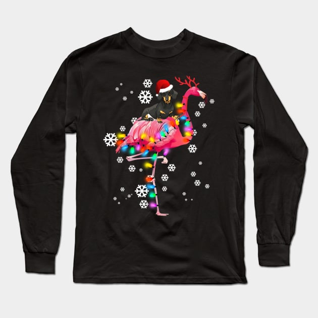 Dachshund riding Flamingo Christmas Long Sleeve T-Shirt by wheeleripjm